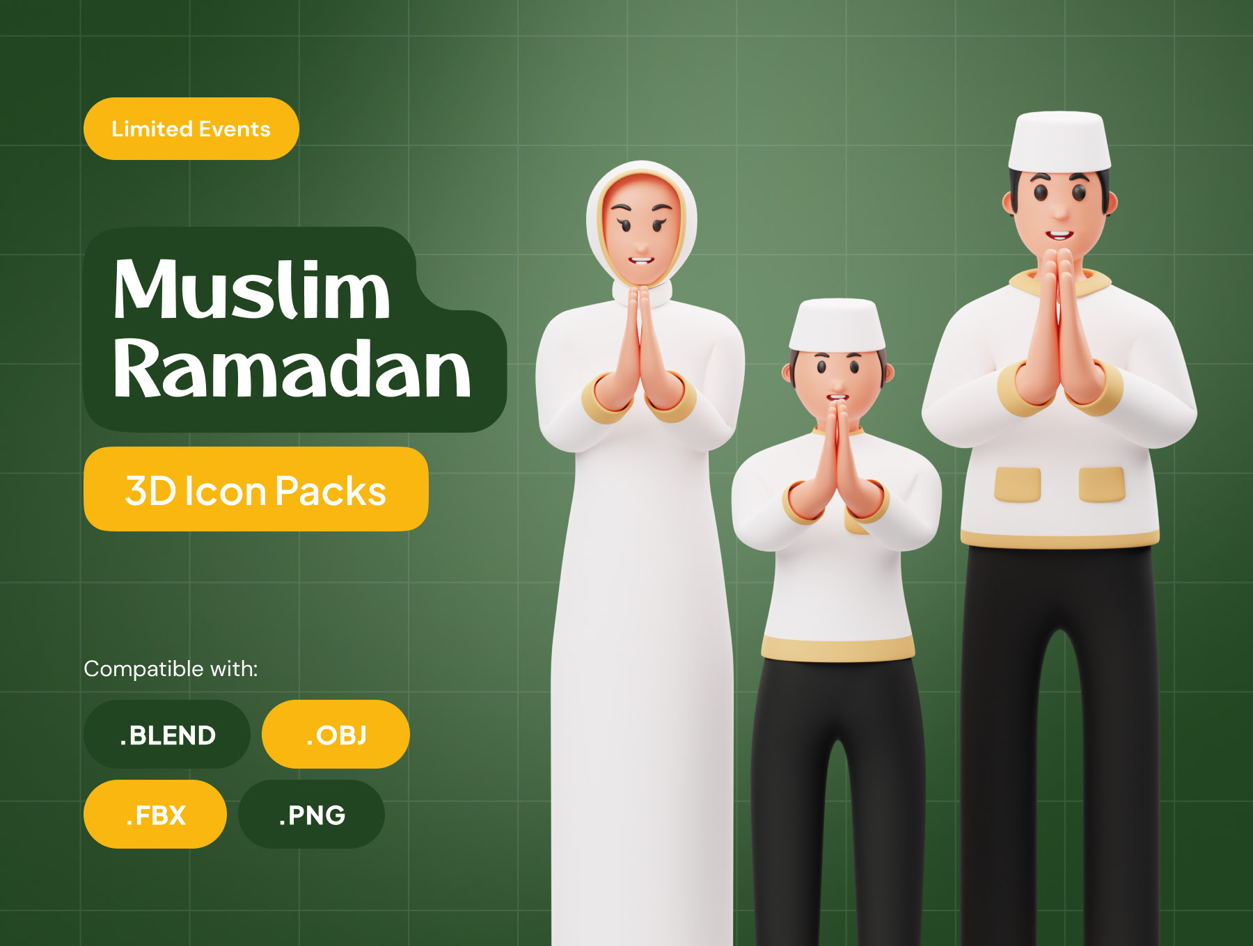 穆斯林斋戒3D人物 Muslim Ramadan 3D Character blender格式-3D/图标-到位啦UI